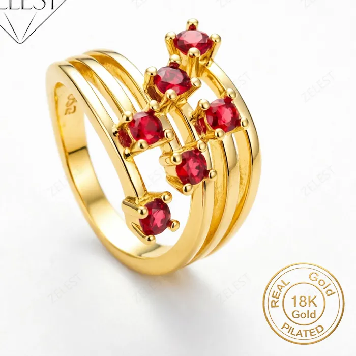 Authentic Charm 925 Sterling Silver 18K Gold Plated Exquisite Twisted Wave Ring for Women Fashion Party Gifts Jewelry