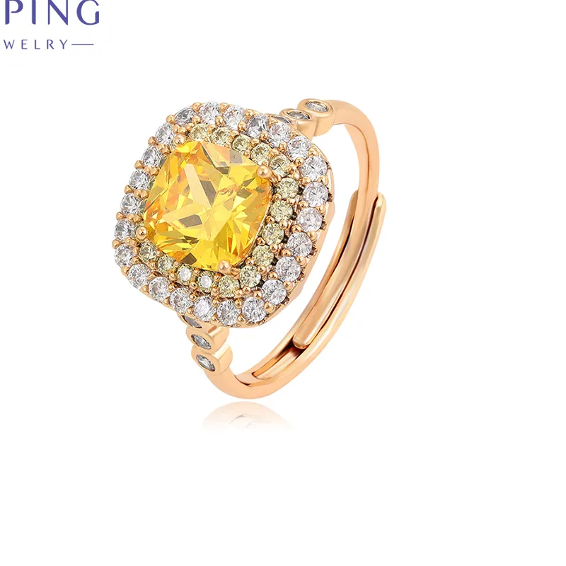 Authentic Xuping Jewelry Fashion Copper Alloy Stone Square Shaped Charm Trendy Style Gold Color Ring for Women Lady Gift  A00918392