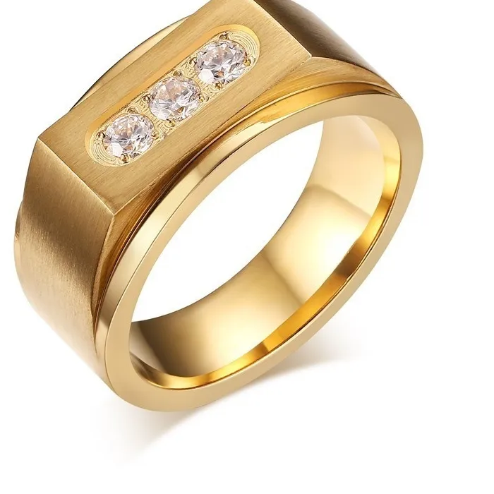 Authentic Fashion Men Jewelry Ring Luxury Alloy Gold-Color Ring Charm Crystal Zircon Ring For Men Accessories Party Gift