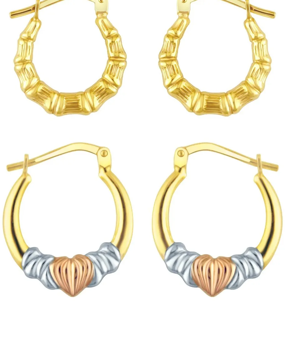 Authentic Hoops Of Eternal Verdure The 18K Gold- Plated Bamboo And Heart Talisman Earrings