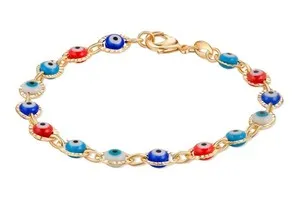 Authentic 18K Gold Plated Multicolored Evil Eye Bracelet for Women - Made in Brazil (Diamo