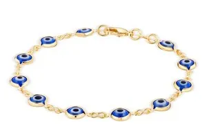 Authentic 18K Gold Plated Multicolored Evil Eye Bracelet for Women - Made in Brazil (Blue)