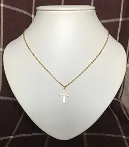 Authentic Small Egyptian Ankh Crux Ansata Cross Gold Plated 18" Chain Necklace in Bag