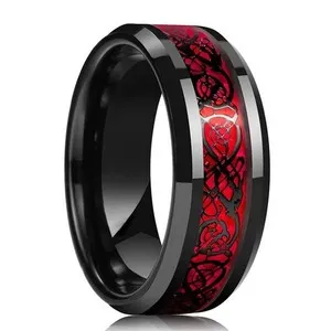 Authentic Men Women Gold Plated Blue Black Red Stainless Steel Celtic Dragon Band Ring 8mm