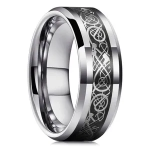 Authentic Men Women Gold Plated Blue Black Red Celtic Dragon Band Ring 8mm