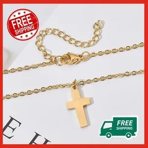 Authentic 18K Gold Plated Pendant Necklace Cross Shape