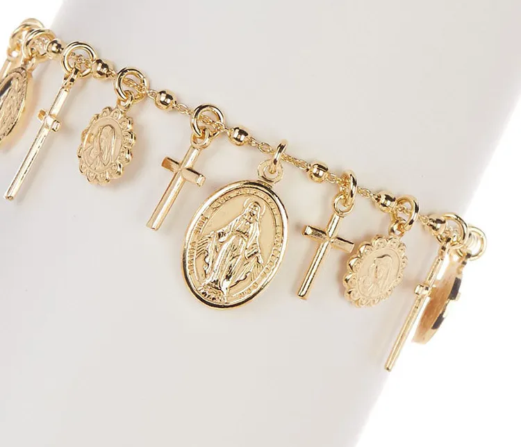 Authentic Sanctuary of Grace Virgin Mary Cross Rosary Bracelet in 14K Gold-Plated Sterling Silver