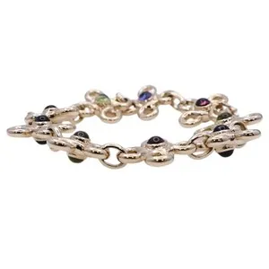 Authentic CHANEL CC Cross Color Gems Reversible Bracelet Gold Plated J0016