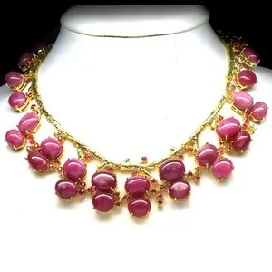 Authentic Giff For Her 925 Silver Red Pink Ruby Necklace Cross 6" x 6" 18K Gold Plated