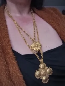 Authentic Eternal Radiance Cross Talisman – Vintage Chanel Double‑Strand Gold‑Plated Necklace