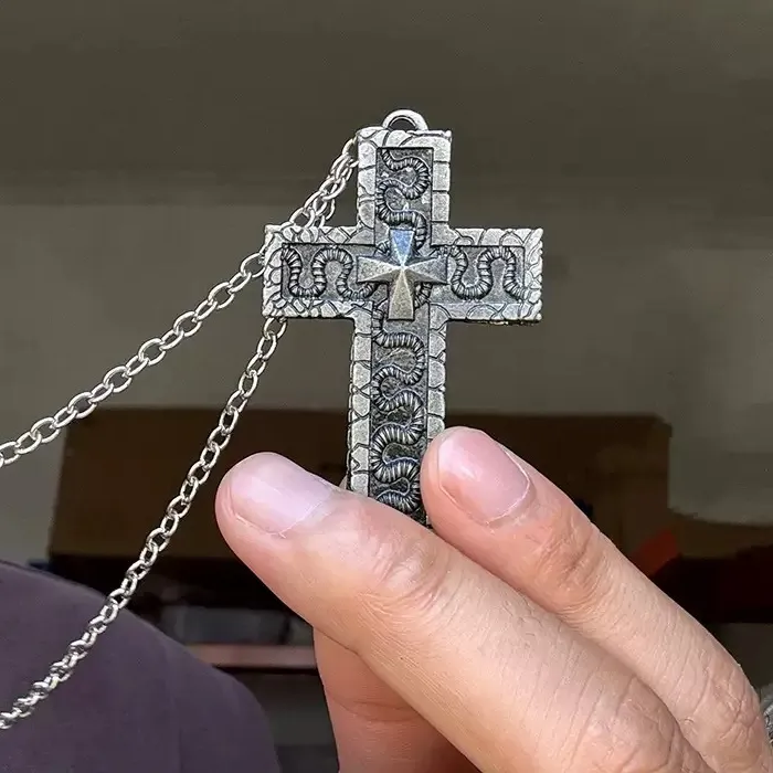 Authentic 3D Printed Squid Cross Pendant Necklace With Secret Compartment Openable Locket Choker Thanos Chain