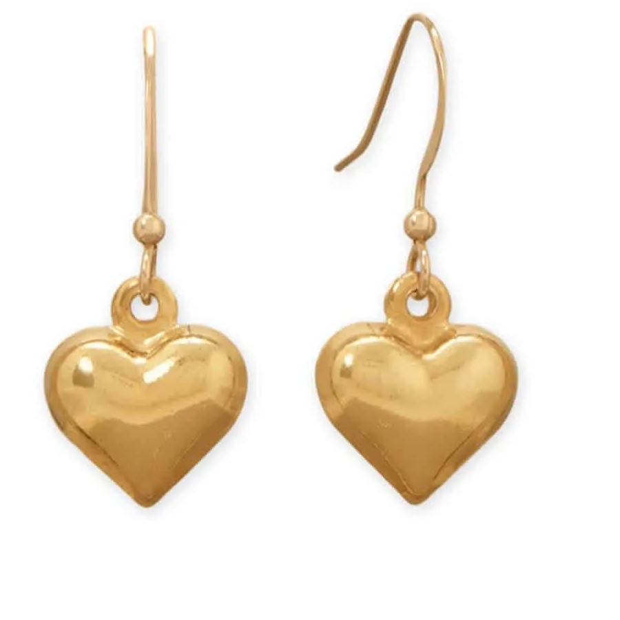Authentic Radiant Devotion 14 Karat Gold Plated Puffy Heart French Wire Talisman Earrings