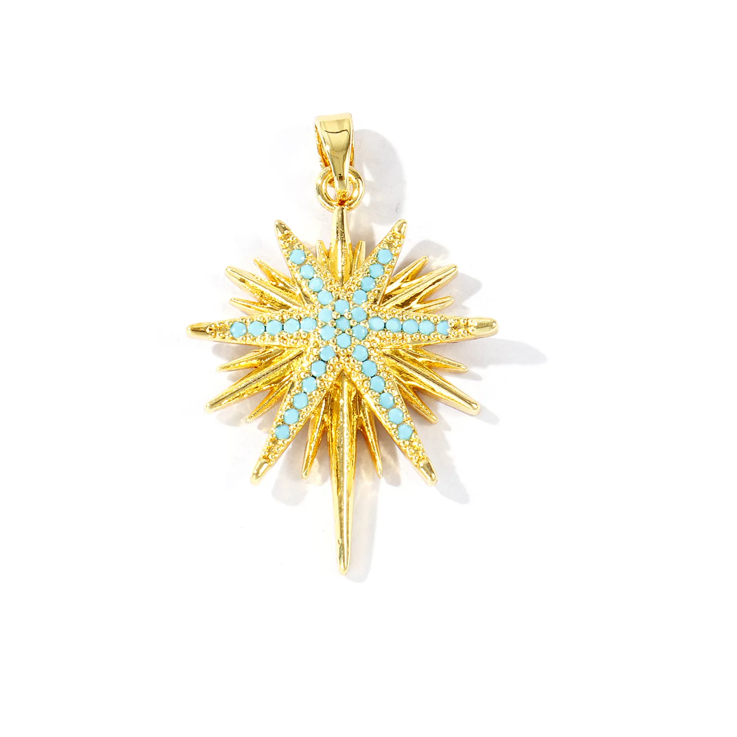Authentic 2pcs New Brass Charms 18K Gold Plated Galaxy Star Blue Cubic Zirconia Pendants DIY Women Necklace Jewelry Findings 3.2cm x 2.1cm
