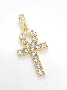 Authentic Gold Crate Cubic Zirconia Gold Plated Ankh Cross Pendant