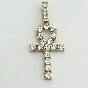 Authentic Clear Crystal Gold Plated Ankh Cross Sparkly Pendant