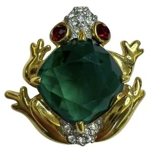 Authentic Swarovski Swan Signed Austrian Crystal Frog Brooch Pin, Gold Plated