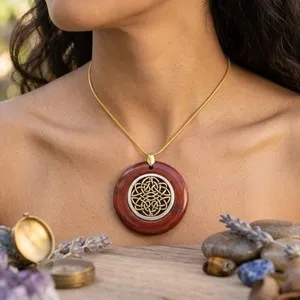 Authentic Celestial Red Jasper Knot A Golden Guardian Pendant