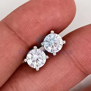 Authentic Radiant Starlight Solitaire Earrings In 14K White Gold Finish