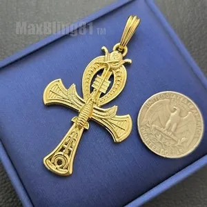 Authentic Eternal Life Ankh Amulet- Gold- Plated Sacred Symbol On Cuban Link Chain