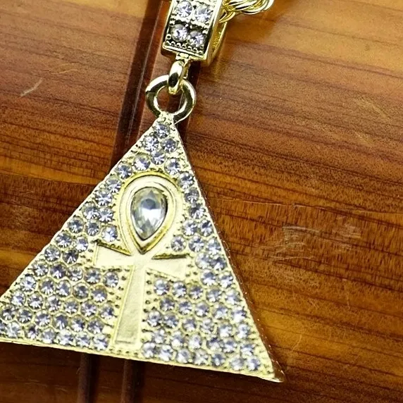 Authentic The Golden Key Of Eternal Life 14K Gold Plated Ankh And Pyramid Talisman With Rope Chain