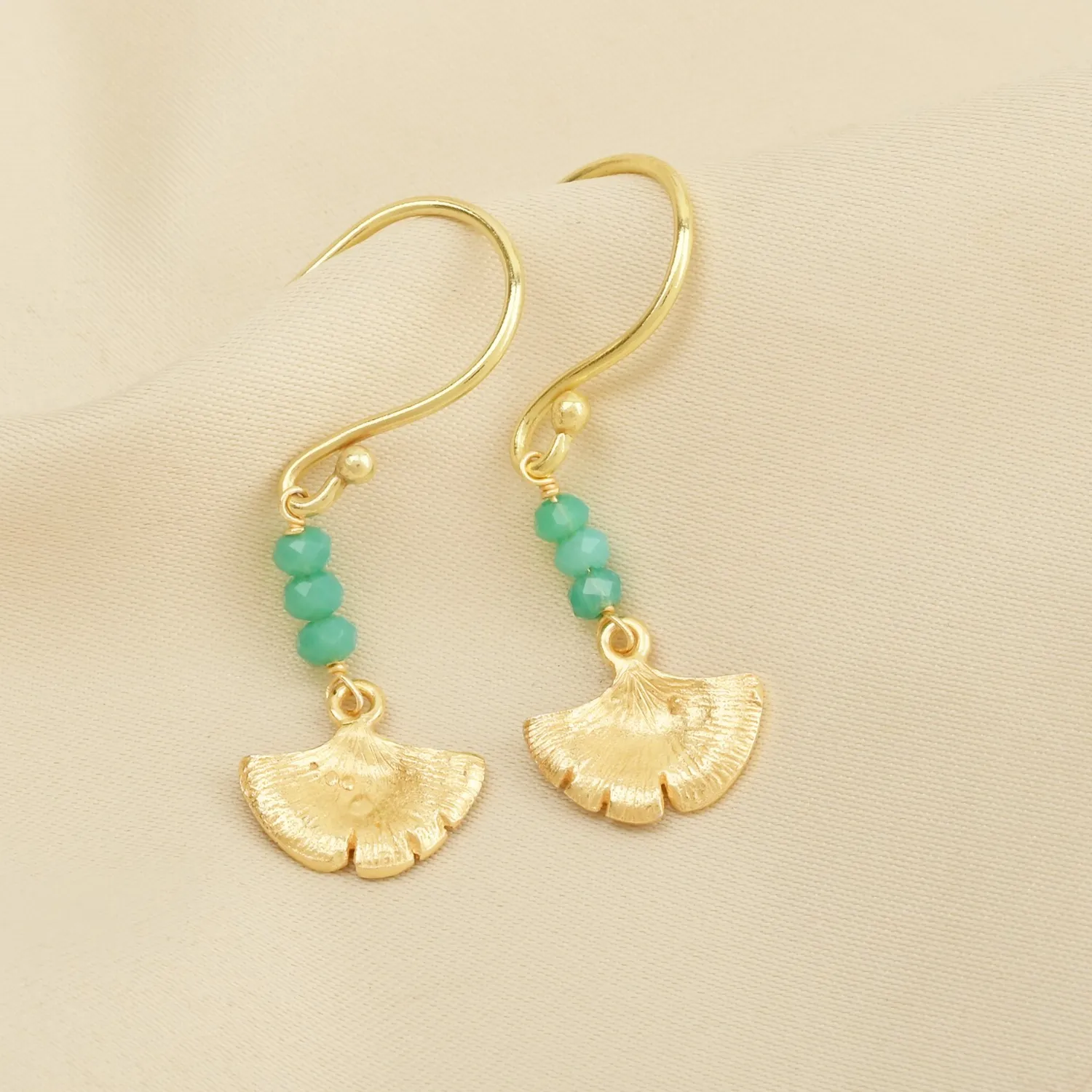 Authentic Golden Ginkgo And Aqua Chalcedony Sanctuary Dangle Earrings