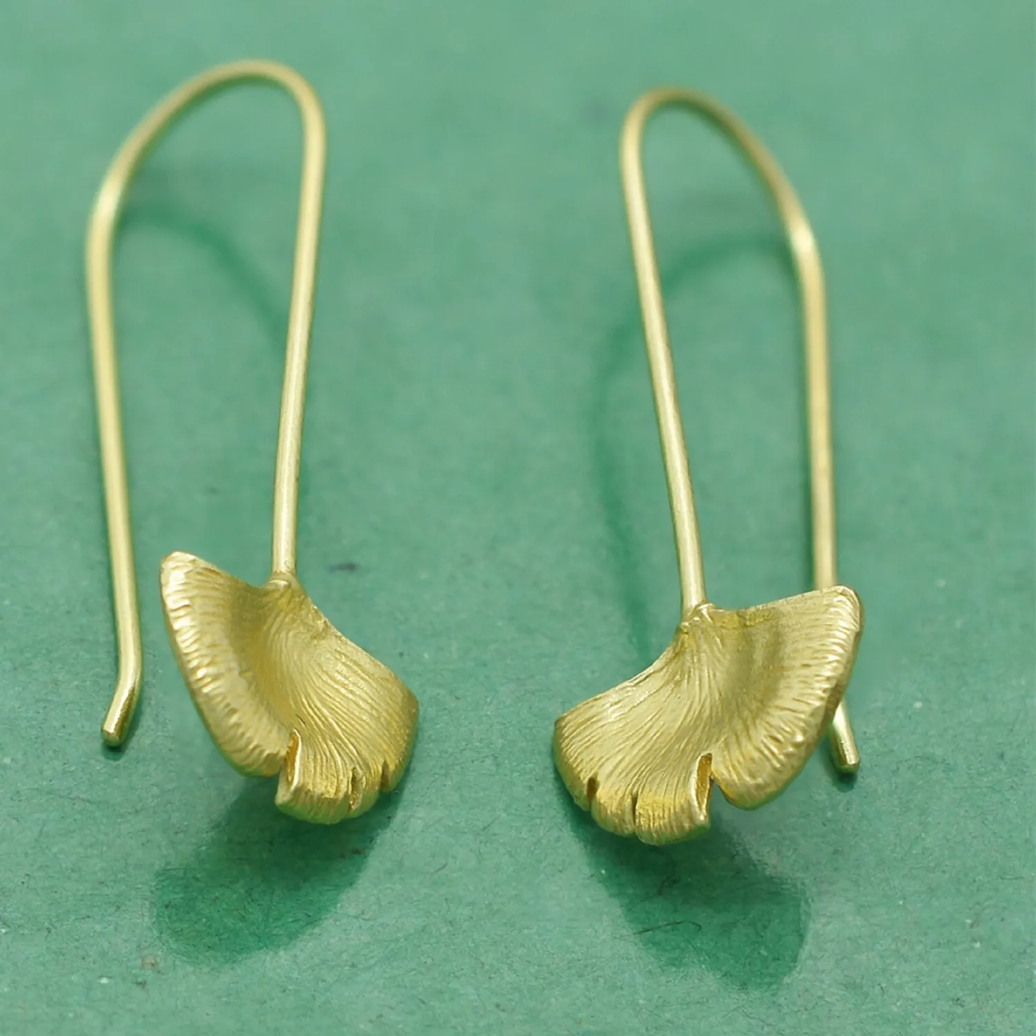 Authentic Gilded Ginkgo Leaf Talismanic Dangle Earrings