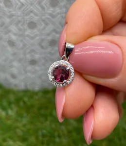Authentic Round Cut Simulated Red Garnet Women's Pendant Necklace 14K White Gold Plated