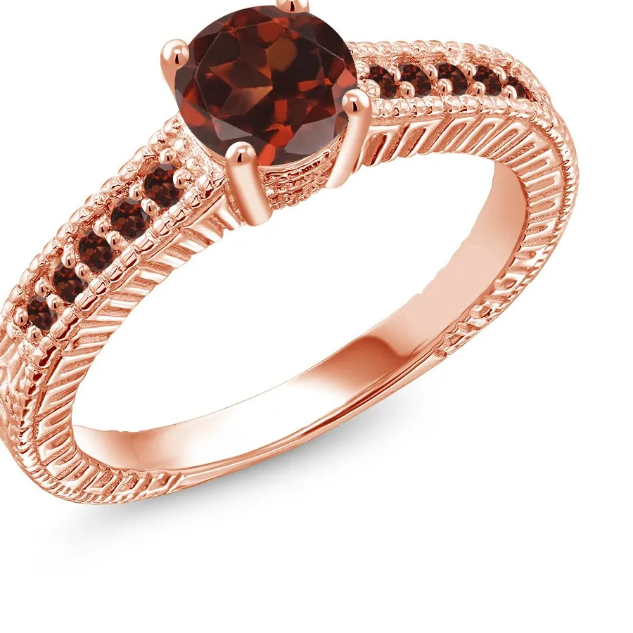 Authentic Crimson Heart's Embrace: Garnet & Rose Gold Enchantment Ring