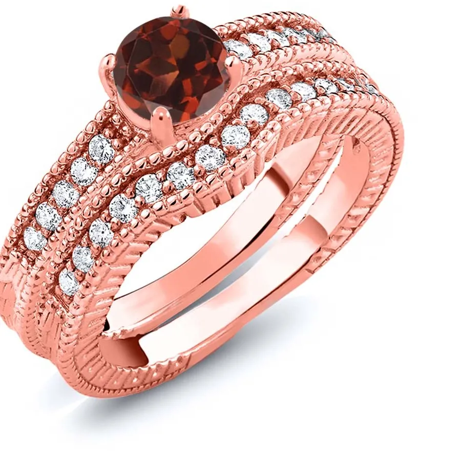Authentic 1.35 Ct Round Red Garnet 18K Rose Gold Plated Silver Ring