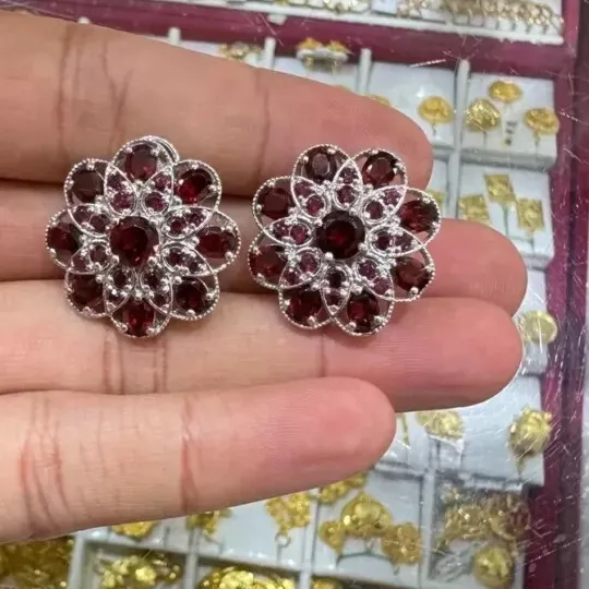 Authentic Ember of Passion: Lab Created Red Garnet 4Ct Round Cut Flower Earring