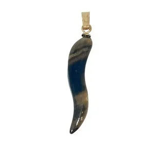 Authentic Tiger Eye Horn Pendant Charm Gold Plated Bail