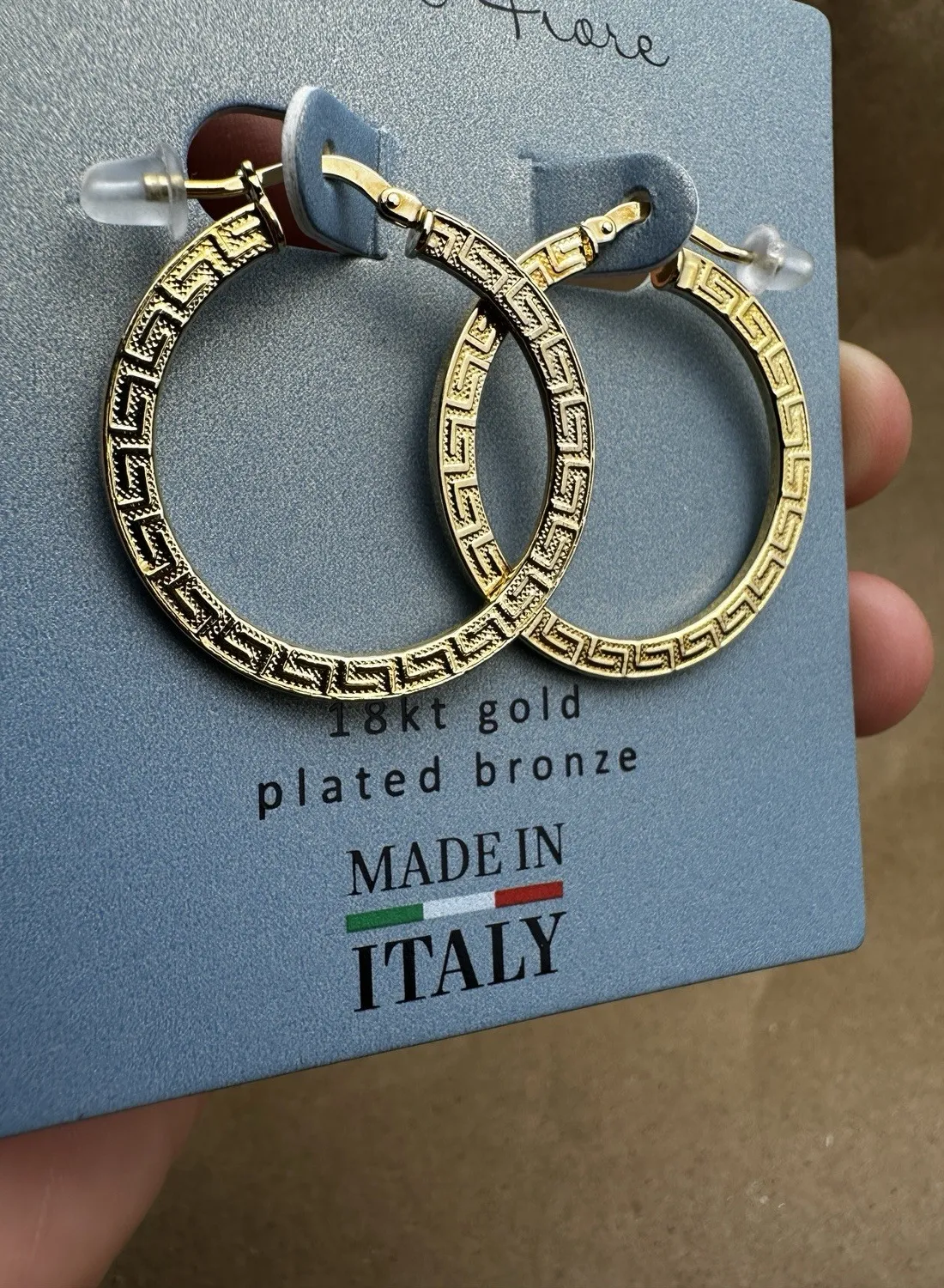 Authentic The Eternal Circle 18Kt Gold- Plated Greek Key Hoops