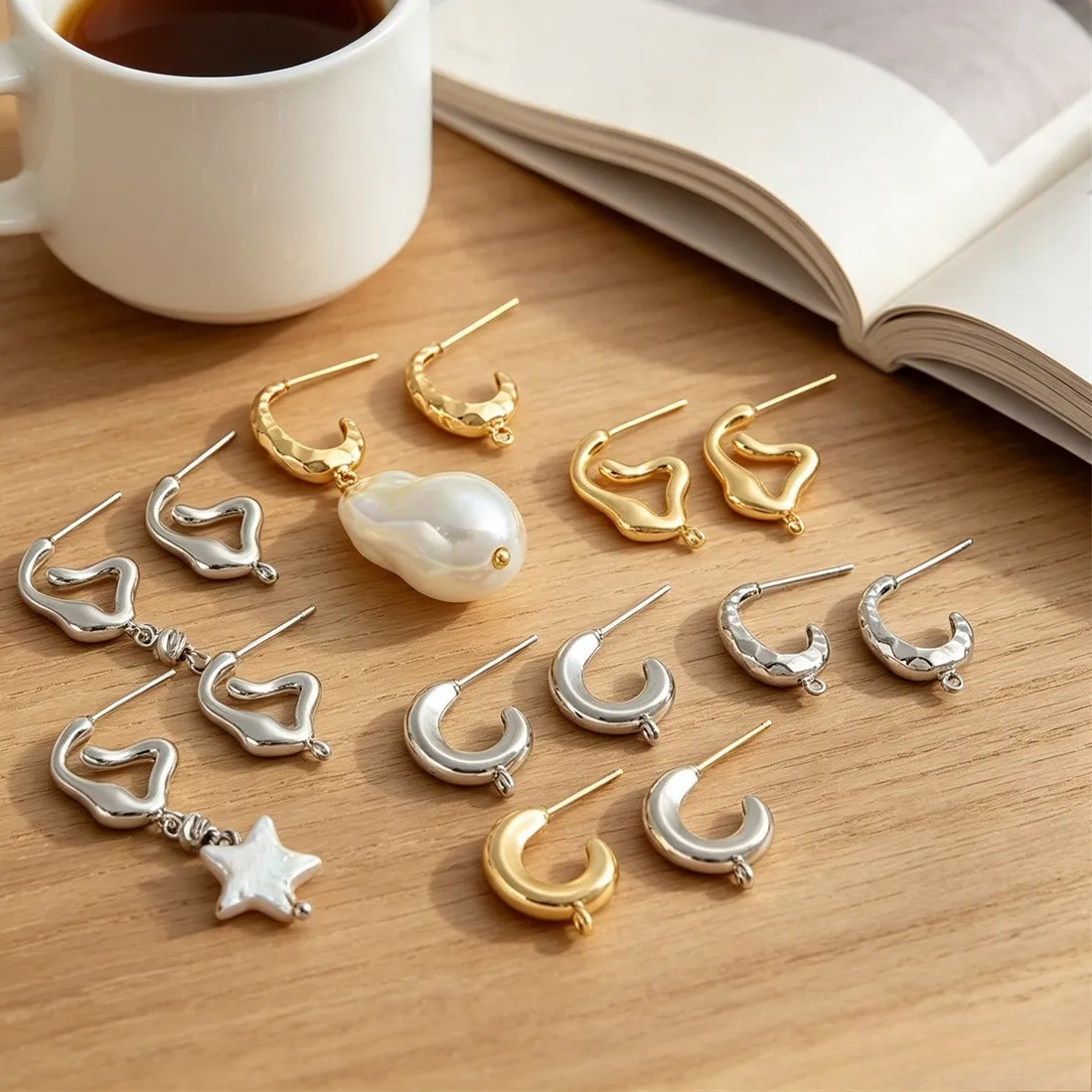 Authentic Radiant C- Shape Lava Textured Golden Stud Talismans