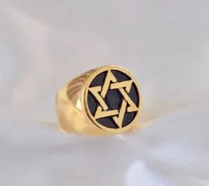 Authentic Celestial Shield: The 18k Gold-Plated Star of David Ring