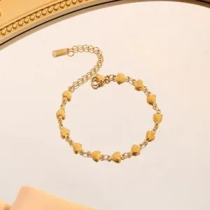 Authentic Woman 18K Gold Plated Cute Heart Charm Bracelet Bangle 8 in