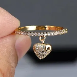 Authentic 18K Gold Plated Ring Heart Shape Pendant Finger Ring Wedding Engagement Women