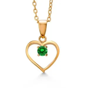 Authentic 18K Yellow Gold Plated Heart Shape 3MM  Green Zirconia Small Pendant Necklace