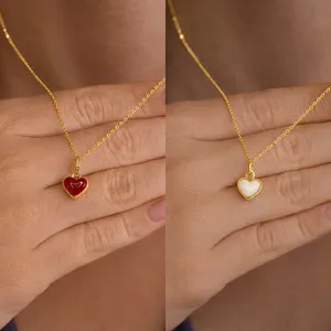 Authentic Double Sided Heart Pendant Red & White Enamel 18K Gold Plated Women Gift