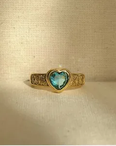 Authentic Blue Heart Zircon Ring 18K Gold Plated