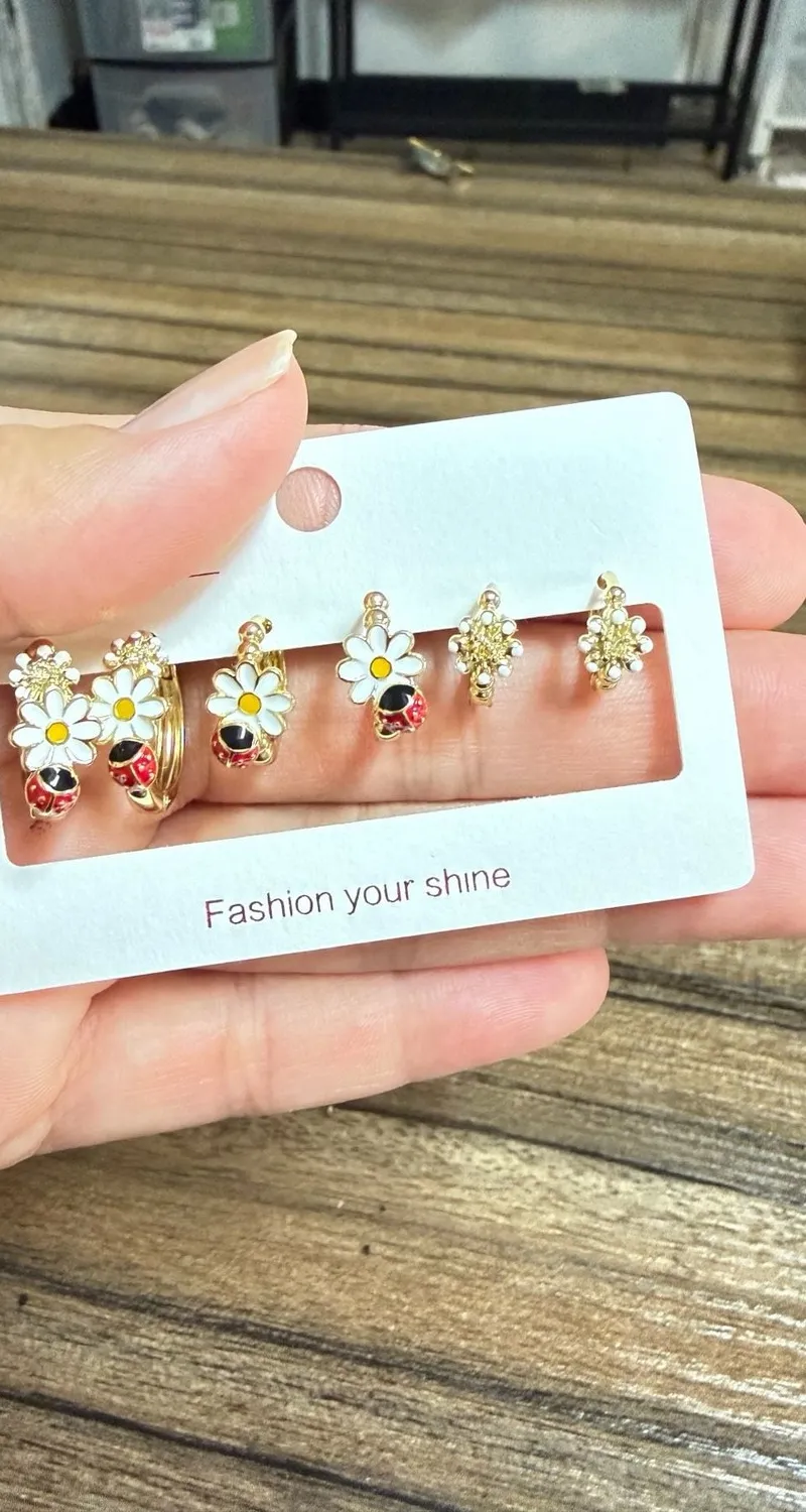 Authentic Whispers Of The Meadow Golden Ladybug And Daisy Talisman Earrings