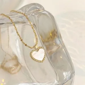 Authentic Woman 18K Gold Plated Heart Pendant Charm Mother of Pearl Necklace Chain