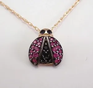 Authentic 0.50 Ctw Round Lab Created Ruby Ladybug Pendant 14K Yellow Gold Plated 18" Chain
