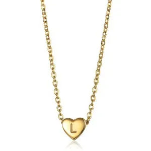 Authentic Dainty Gold Plated Heart Initial Letter Pendant Necklace for Girls Kids Jewelry