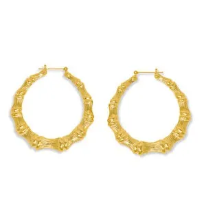 Authentic Earrings Of The Resilient Groves- 30Mm Gold- Plated Bamboo Hoops
