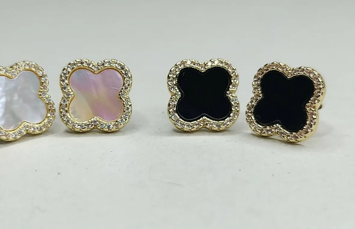 Authentic Golden Clover of Fortune – Mother‑of‑Pearl & Midnight Elegance Earrings