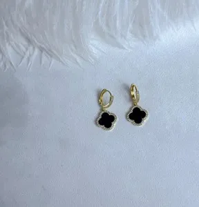 Authentic Lab-Created Diamond 2Ct Round Drop/Dangle Clover Earrings 14K Yellow Gold Plated
