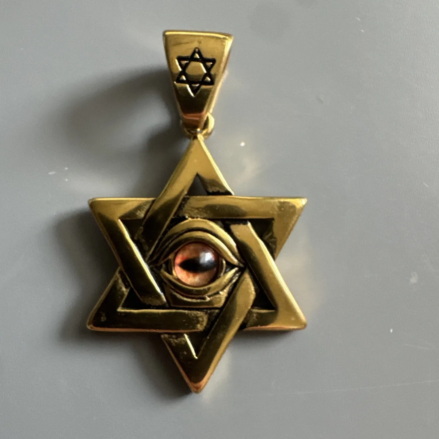 Authentic Radiant Shield Star Of David And Evil Eye Gold Plated Talisman With Chain