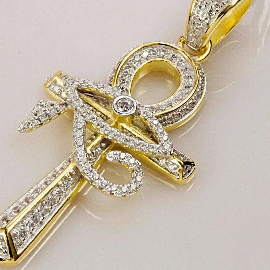 Authentic The Golden Key of Eternity: Moissanite Evil Eye Ankh Cross Talisman