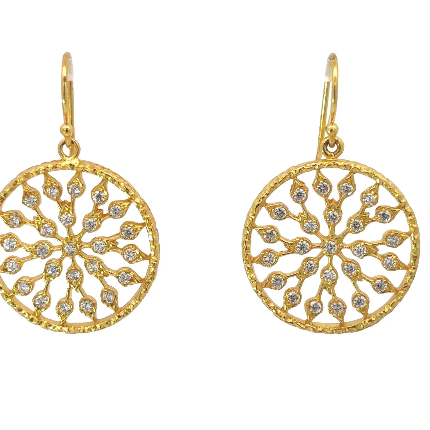 Authentic Ladies Yellow Gold Plated 925 Sterling Silver Chakra Earrings w/ Cubic Zirconia