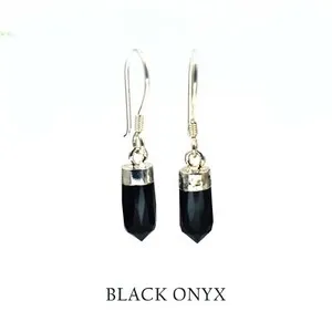 Authentic Black Onyx Stone Hexagon Point Pendant Chakra Reiki Healing Earrings For Women
